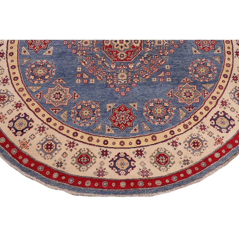 Tribal Kazak Jazmine Light Blue/Beige Wool Round - 8'0'' x 8'0''