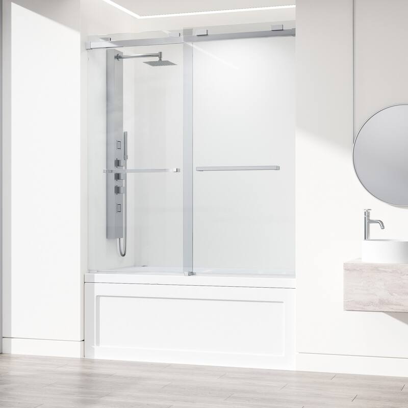 VIGO Houston Frameless Sliding Door - Tub Door, 56" to 60" W x 66" H - Chrome