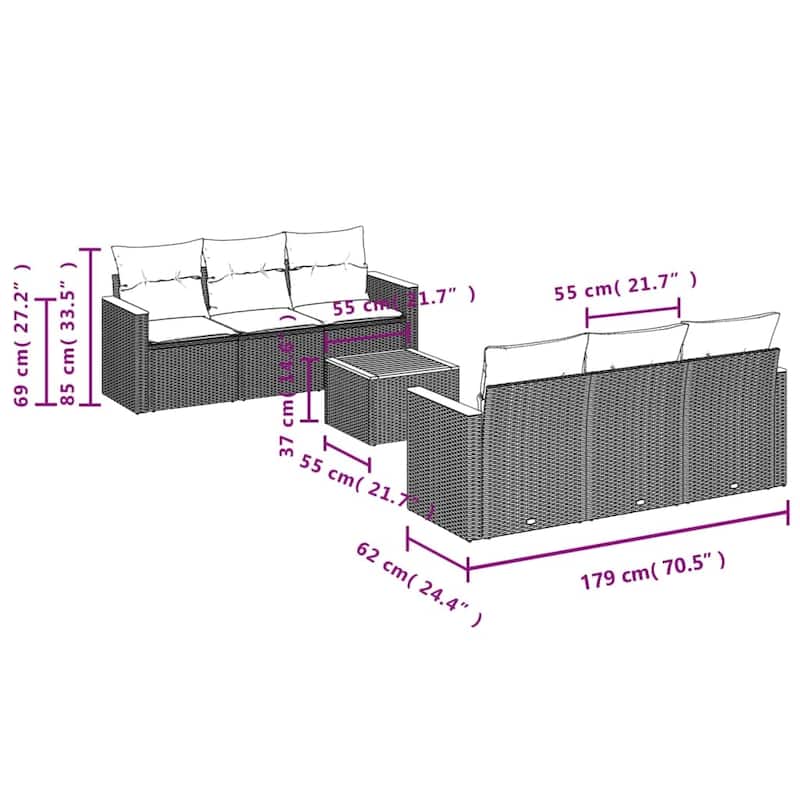 vidaXL Garden Sofa Set Black - 24.4 x 24.2 x 27.2