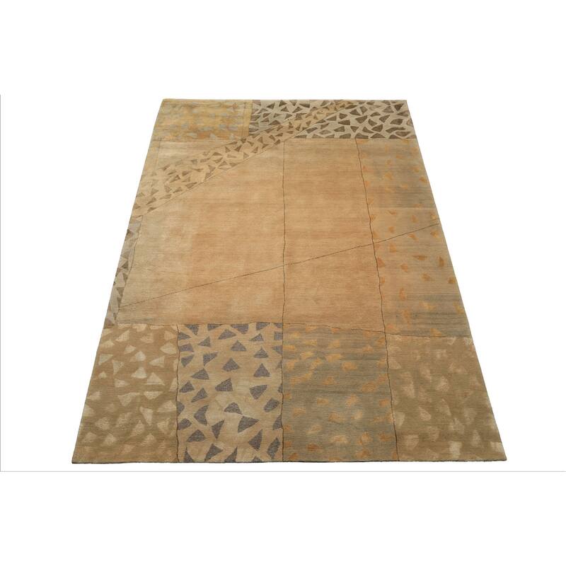 6x8'11'' Tibetano Hand Knotted Wool Beige Modern & Contemporary Art Deco Rug - 6' x 8' 11''