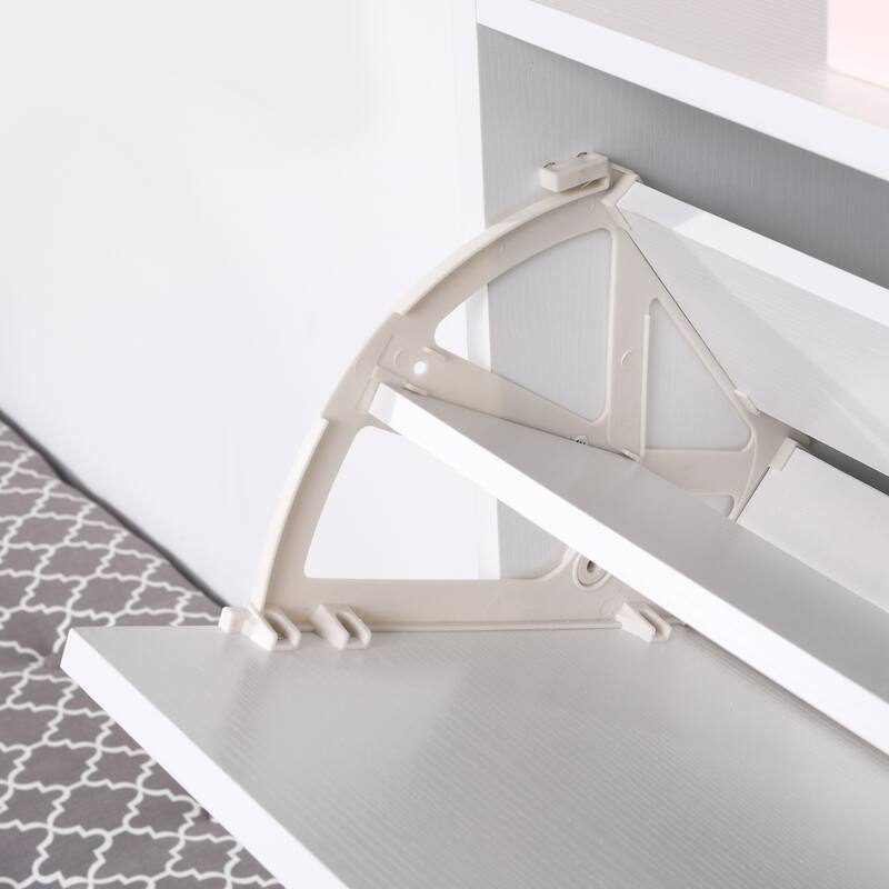 Slim Shoe Cabinet, Trendy Shoe Storage Cabinet with 3 Large Fold-Out Drawers & a Spacious Top Surface for Small Items