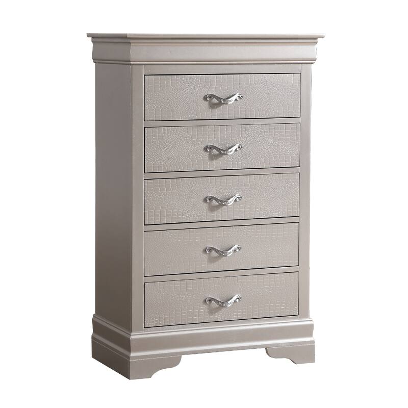 5-Drawer Wooden Bedroom Chest - 48" - Silver
