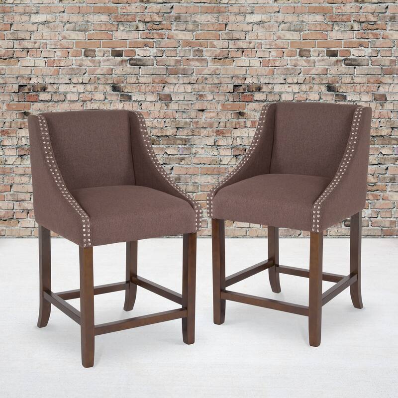 24-inch Transitional Curved Walnut Counter Height Stools (Set of 2) - 20"W x 22"D x 36"H