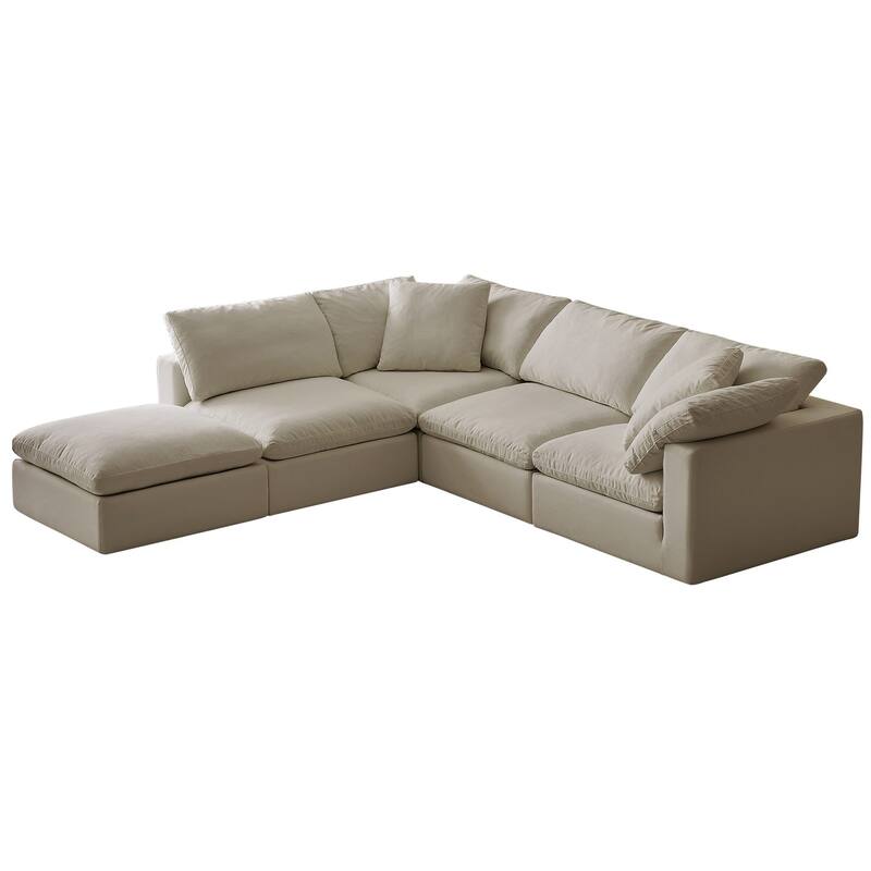 Square Arm Linen Fabric Rectangle Sectional Sofa Combination Sofa in Linen Beige