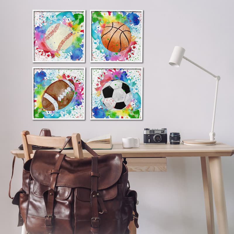 Stupell Rainbow Splatter Baseball Framed Giclee Art Design By Kim Allen (Set of 4)