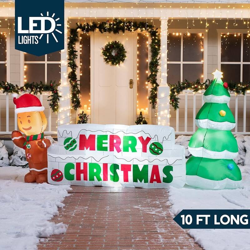 Joyfy 10ft Long Christmas Inflatable Gingerbread Man & Christmas Tree - Multicolor