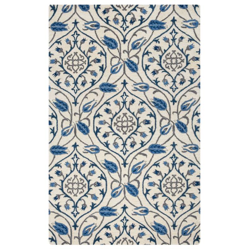 Alora Decor Liberty Cream and Blue Hand-tufted Wool Rug - 10' x 14' - Ivory