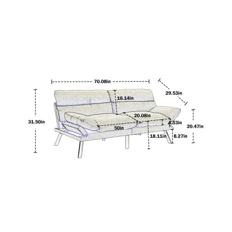 Modern 2-Seater Linen Sofa with Metal Legs, Set of 1