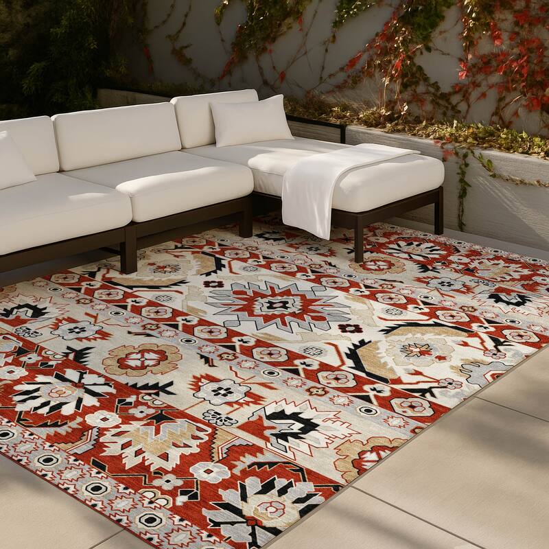 Machine Washable Indoor/ Outdoor Traditional Aspen Chantille Rug