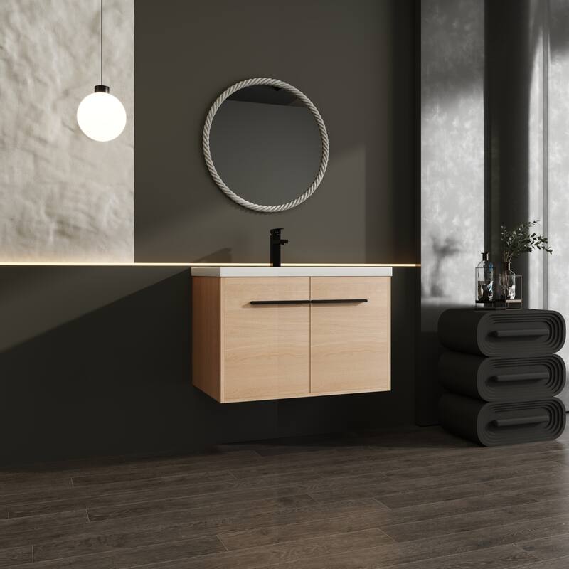 GDFStudio - Levistar Modern Wall-Mounted Bathroom Vanity Set with Scratch-Resistant Resin Sink & Soft Close Doors