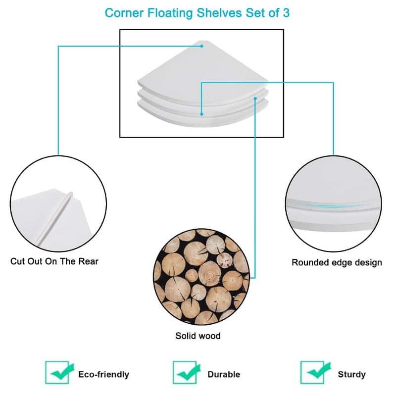Corner Wall Shelves - 10"D x 10"W x 0.7"H