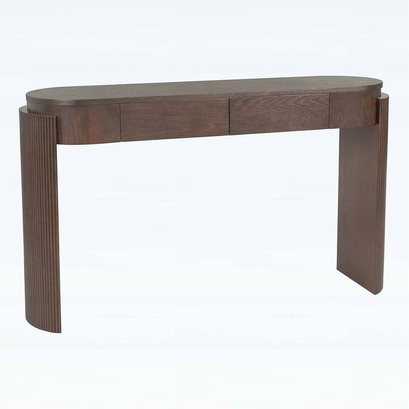 Console Table with Fluted Legs,Oval Top and 2 Drawers for Modern and Elegant Living Spaces