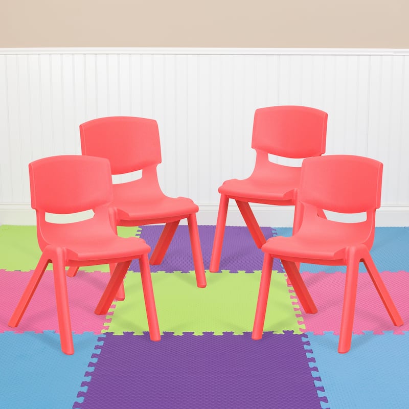 4 Pack Plastic Stack School Chair with 12" Seat Height - Kids Chair - Red