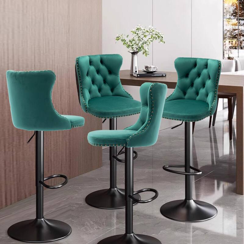 Velvet Adjustable Swivel Counter Height Barstools Set of 2