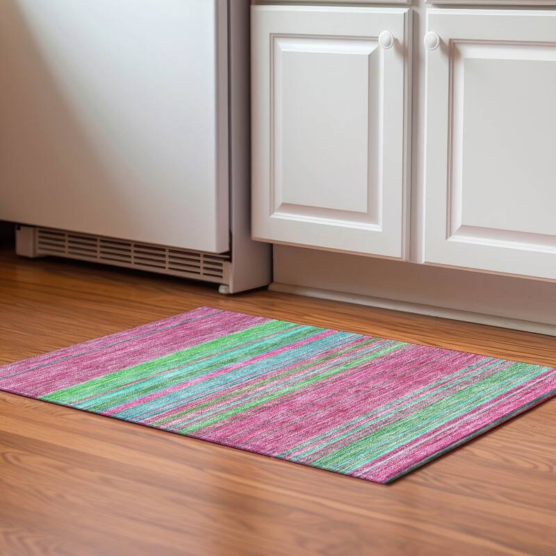 Premium Washable Super Soft Modern Stripes Mayfield Rug - Blush - 1'8" x 2'6"