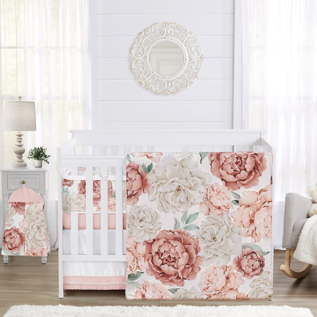 Blush Pink Boho Shabby Chic Floral Girl Sweet Jojo Designs 6p Crib Bedding + BreathableBaby Breathable Mesh Liner