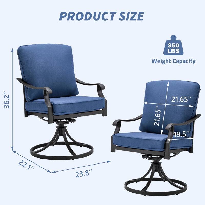 Outdoor Swivel Rocker Chairs Set of 2, Heavy-Duty 360° Swivel Patio Chairs with Cushions, All-Weather Steel Frame for Garden