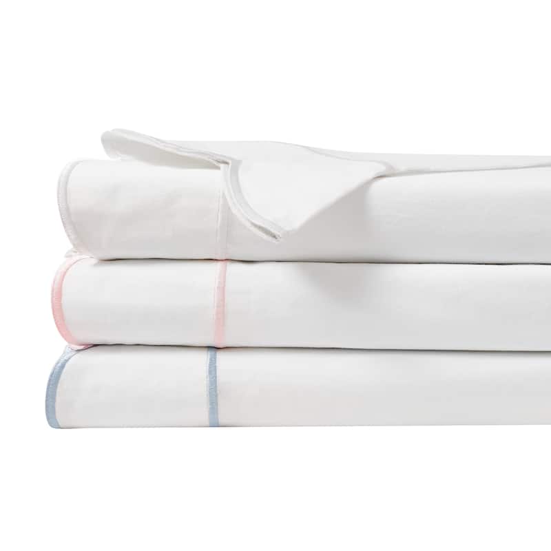 Percale Cotton Scalloped Embroidered Crisp Sheet Set