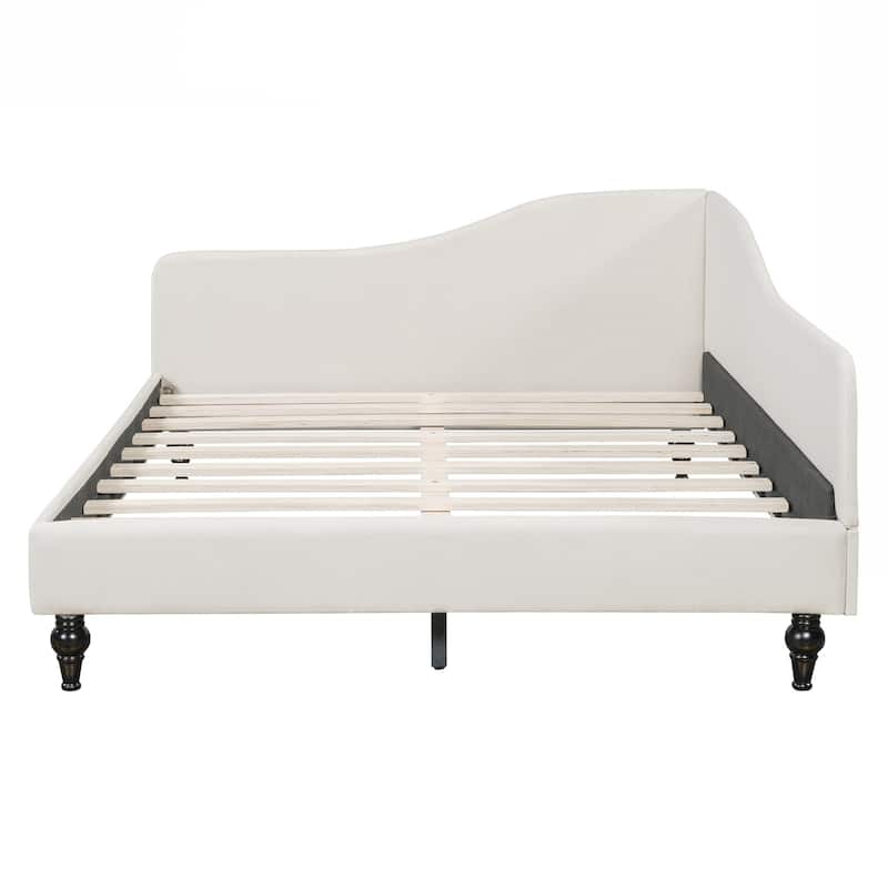 Full Size L-Shaped Linen Daybed, with Solid Wood Legs