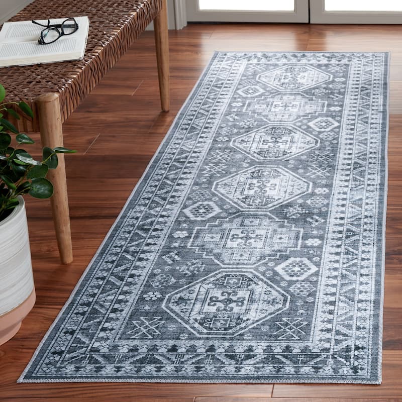 SAFAVIEH Arizona Josepha Machine Washable Slip Resistant Vintage Oriental - 2' 6" x 8' - Grey Green/Ivory - Runner
