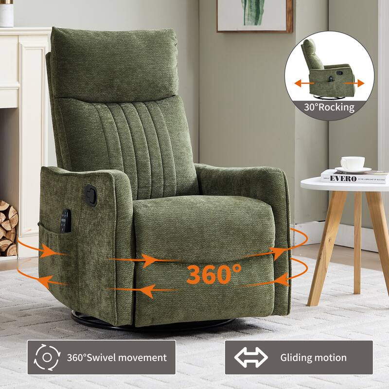 Roomfitters Swivel Rocker Recliner Chair, Manual Massage Armchair with Heat and Vibration, Fabric or Leather