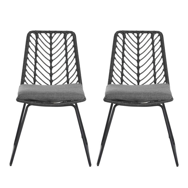 Rattan and Iron Chair Set with Cushions