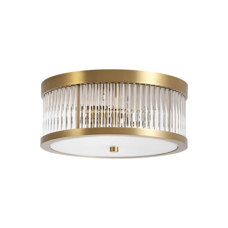 12.20 in. 3-Light Modern Industrial Round Drum Flush Mount Ceiling Light with Clear Glass Rods