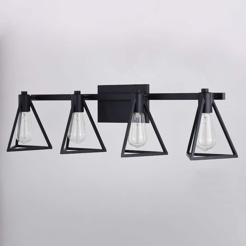 Ravenna Matte Black Contemporary Bathroom Vanity Lighting Fixture, Metal Cage Shade, Dimmable, LED Compatible, Over Mirror Mount