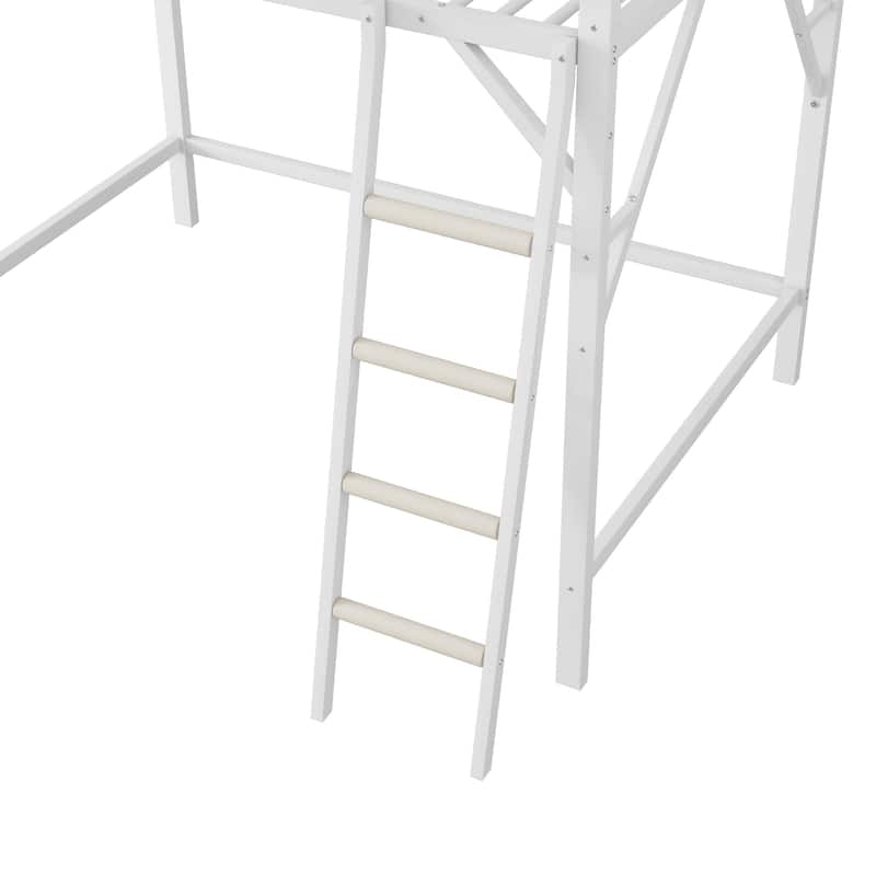 Metal Loft Bed Frame with Storage Shelves for Upper, Loft Bed with Ladder, High Loft Bed for Kids Teens
