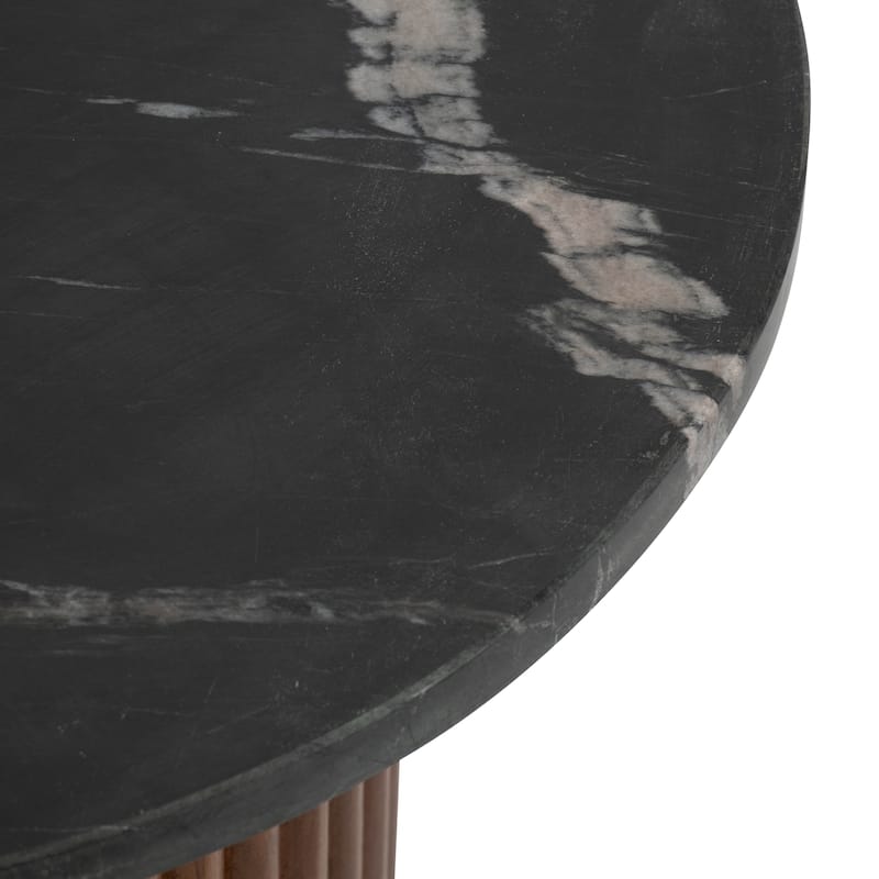 Sagebrook Home Mango Wood & Marble Accent Table with Reeded Base, MDF Support, and Contemporary Cylinder Design