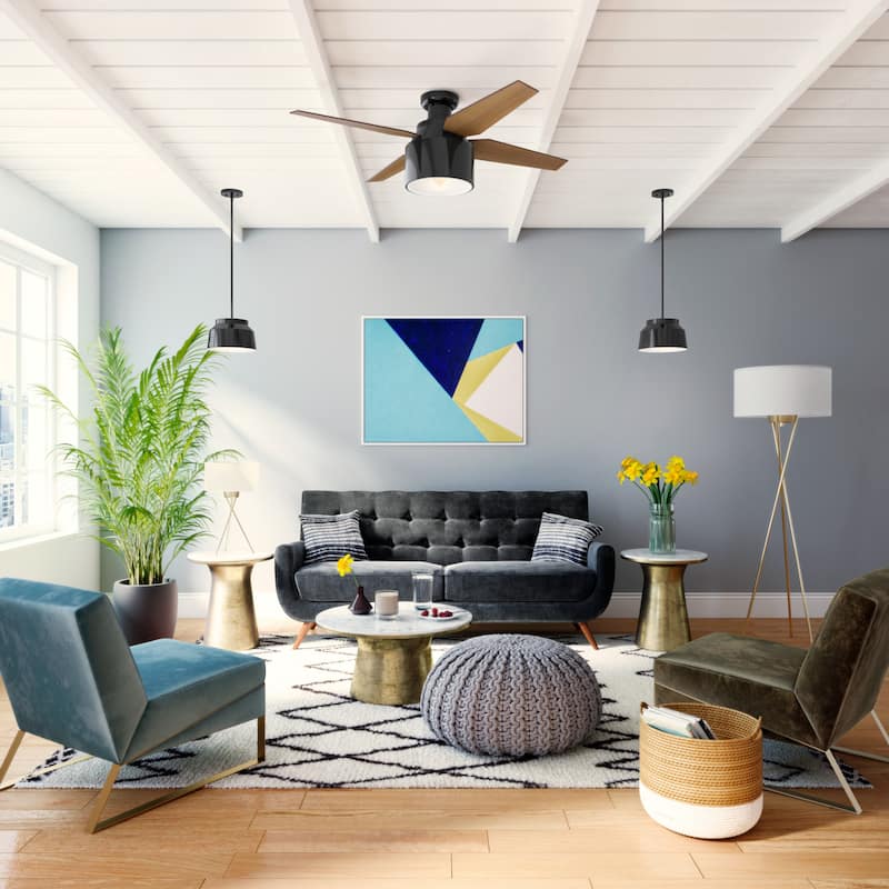 Hunter 52" Cranbrook Ceiling Fan with LED Light Kit and Remote - Mid-Century Modern, Low-Profile