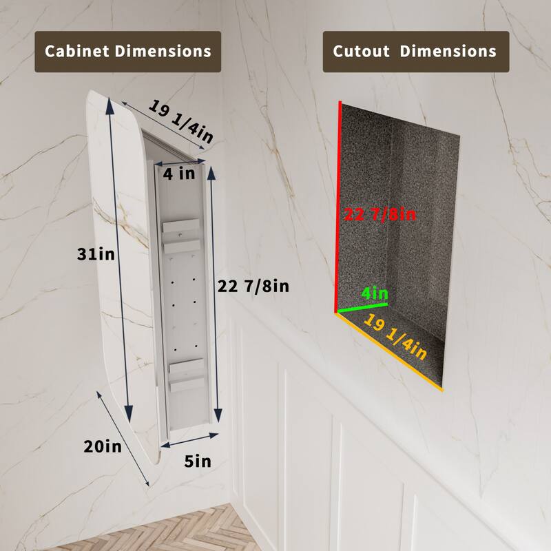 Modland Single Door Bathroom Medicine Cabinet with Mirror Adjustable Shelves,Recessed or Surface Mount