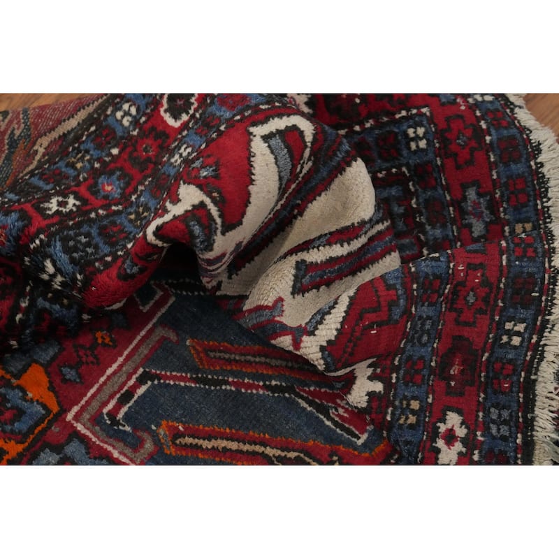Hand Knotted Oriental 100% Wool Carpet Traditional Geometric Red Heriz Runner Rug - 10' 8'' X 3' 3''