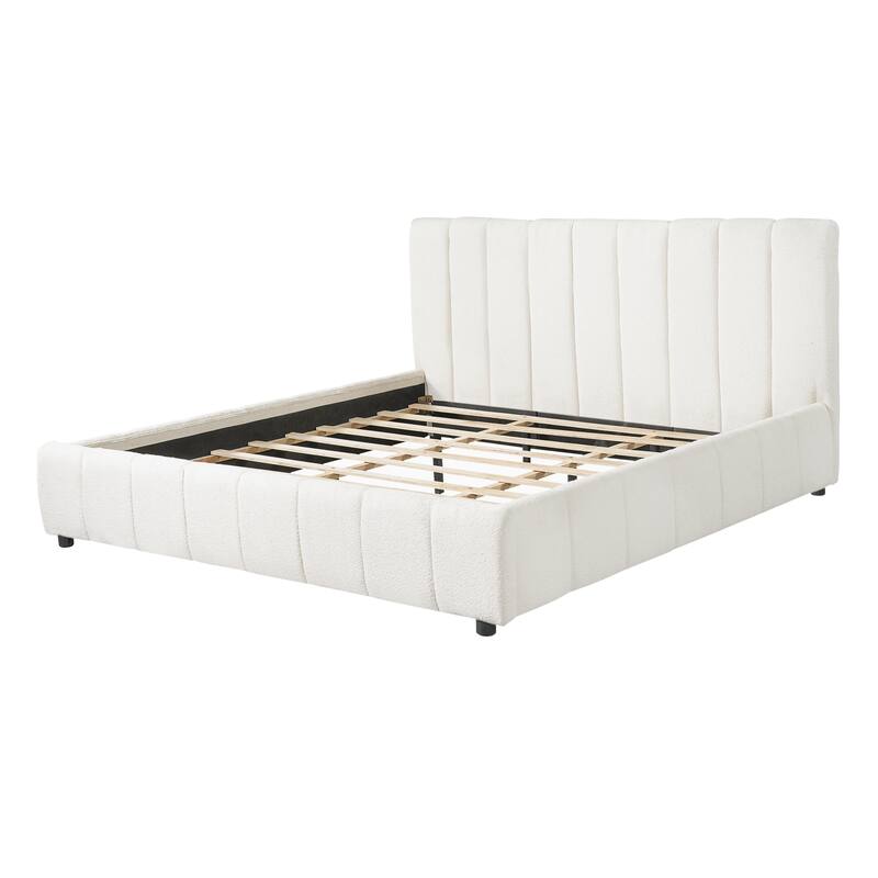Christopher Knight Home - Modern Boucle Upholstered Platform Bed with Vertical Tufted Headboard