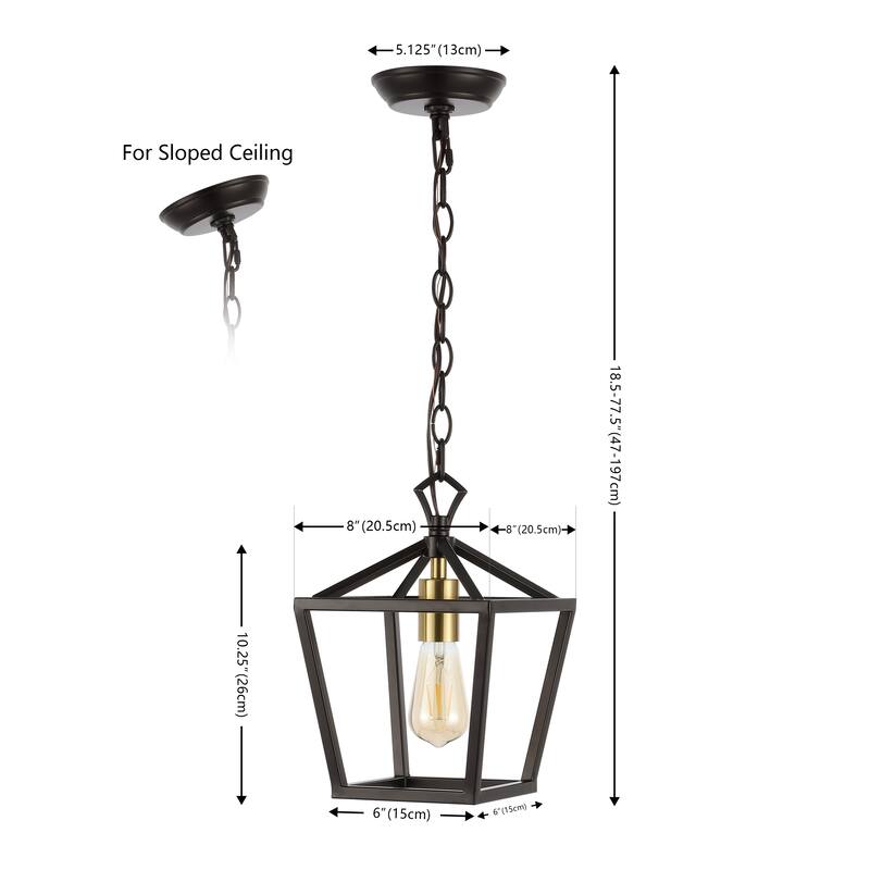 Virginia 8" 1-Light Vintage Farmhouse Iron Chain Pagoda LED Pendant, by JONATHAN Y