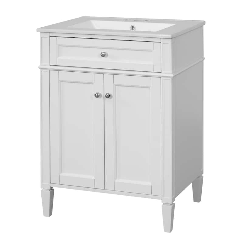 24" Bathroom Vanity With 2 Doors And Tip-Out Drawer, Bathroom Storage Cabinet With Sink, Soft-Closing Doors With Organizers
