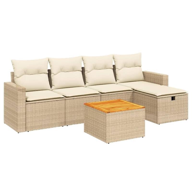 vidaXL Patio Sofa Set with Cushions Outdoor Furniture 6 Piece Poly Rattan