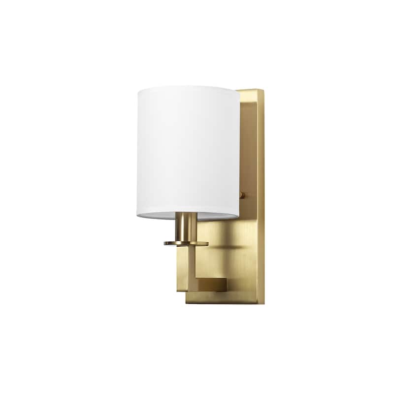 1-Light 5.5" W Modern Gold Cylinder Metal Flush Mount Wall Sconce/Bathroom Vanity Light with White Fabric Shade