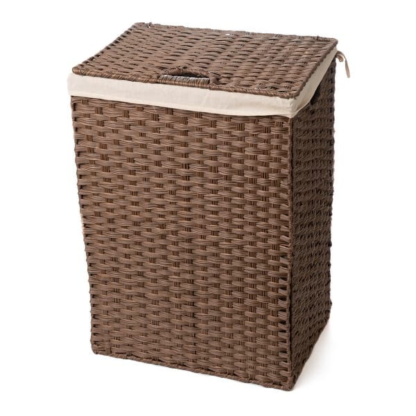 Trademark Innovations Synthetic Wicker Laundry Hamper Basket With Lid and Liner - Brown