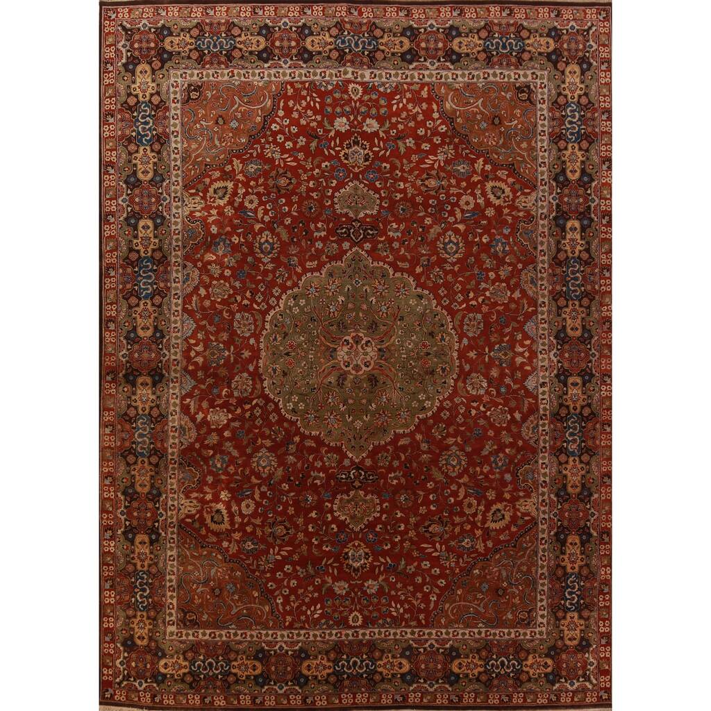 Floral Medallion Kashan Oriental Area Rug Hand-Knotted Wool Carpet - 9'0"x 11'10"