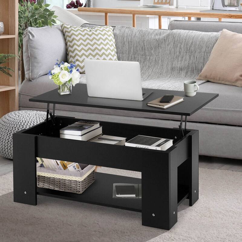 Modern Coffee Table with Lift Top and Large Hidden Storage Space - 38.5" x 20"/29" x 16.5"