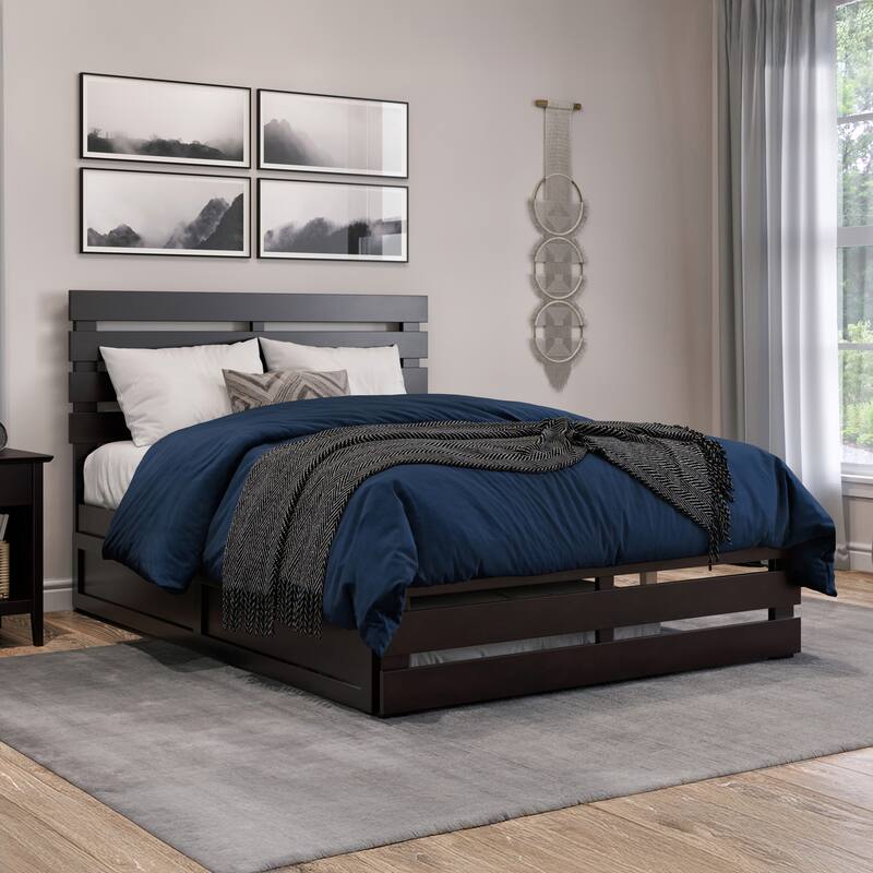 Oxford Full Platform Bed with Matching Footboard & Twin Trundle in Espresso