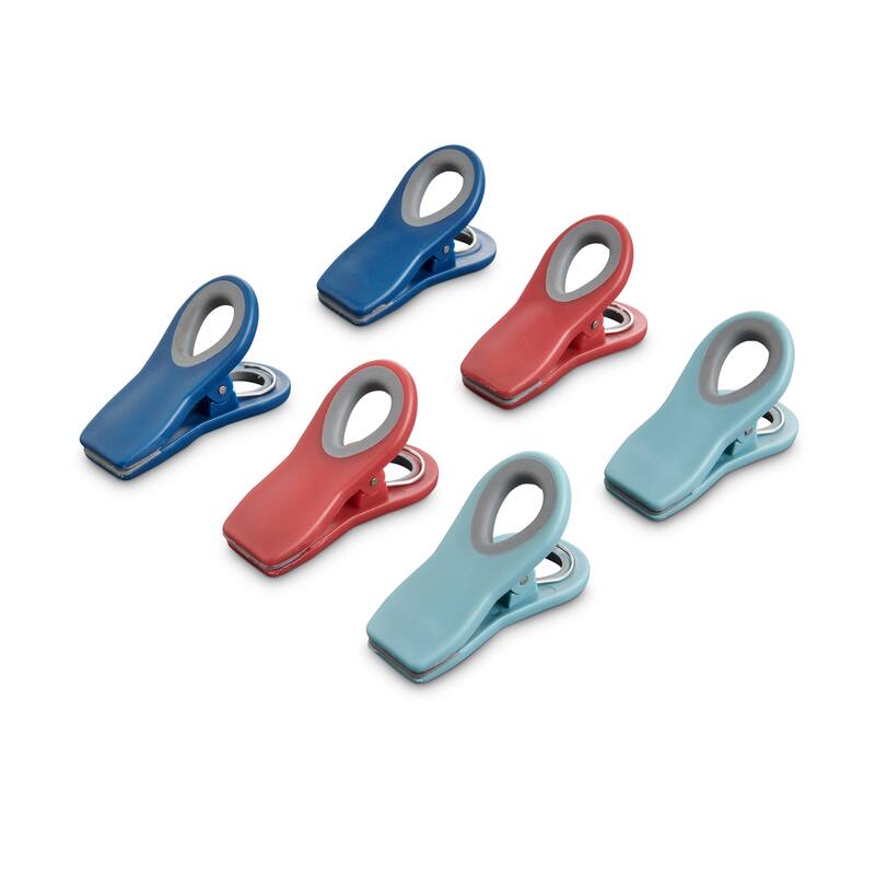 HIC Kitchen Multi-Purpose Magnetic Clips, 2 Sets of 6 Clips, Turquoise, Red, and Navy