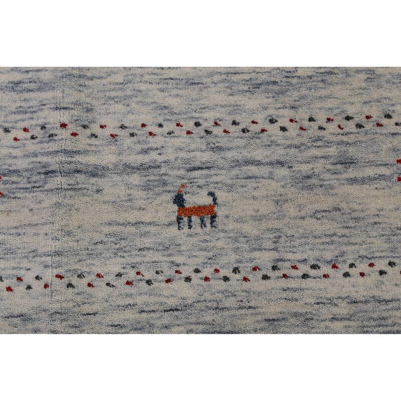 Little Animals Gabbeh Indian Area Rug Hand-Knotted Beige Wool Carpet - 8'1" x 9'11"