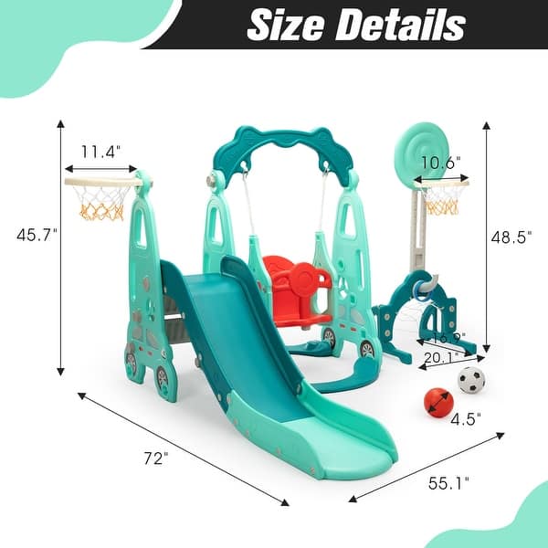 5-in-1 Kids Slide with Swing, Basketball Hoop and Toss Ring