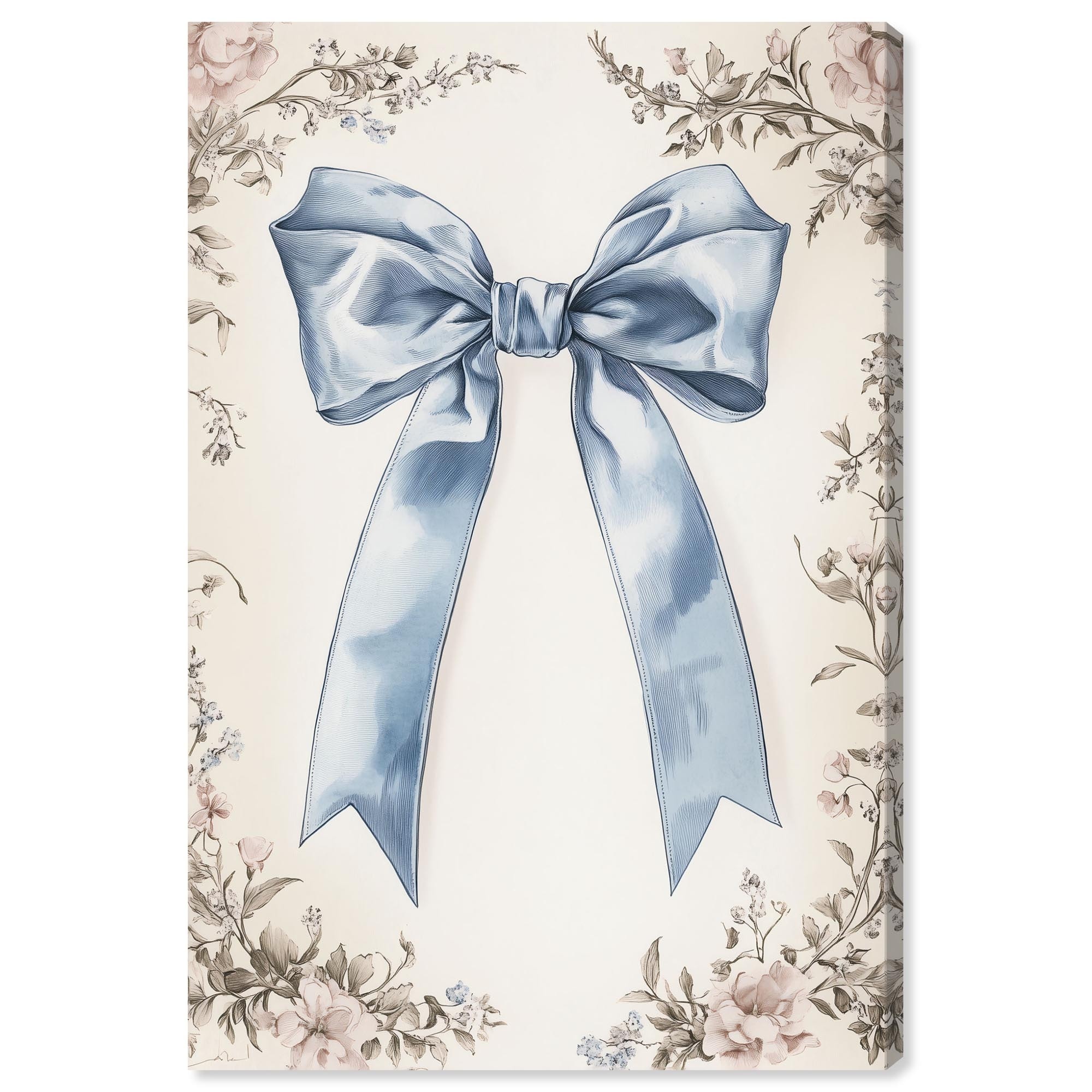 Blue Silk Ribbon Farmhouse Wall Decor Wrapped Canvas Print by Art Remedy