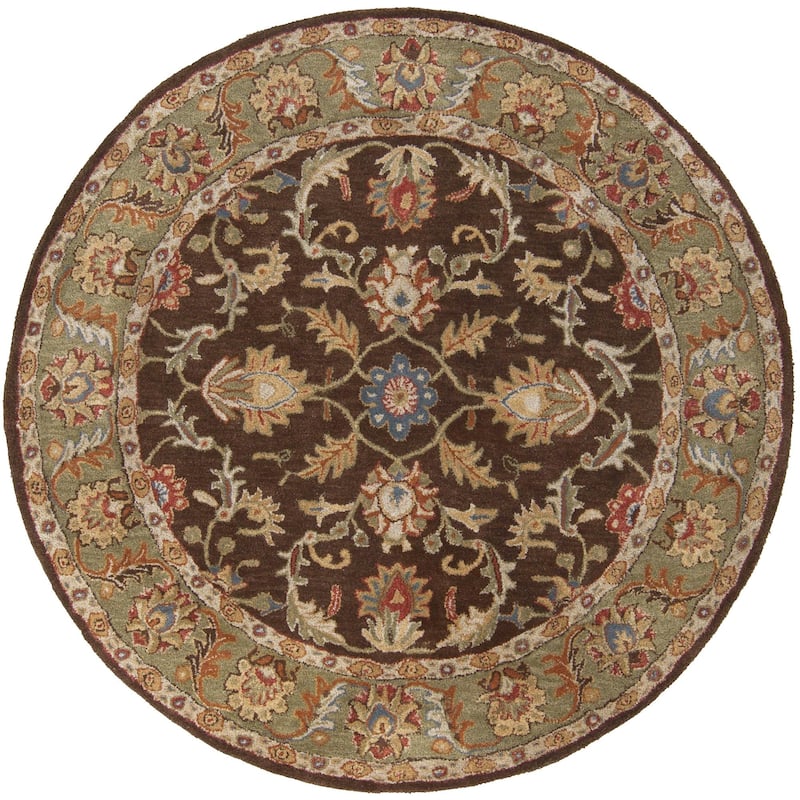 Livabliss Caesar Hand Tufted Traditional Border Wool Area Rug - 6' x 6' Round - Brown/Camel