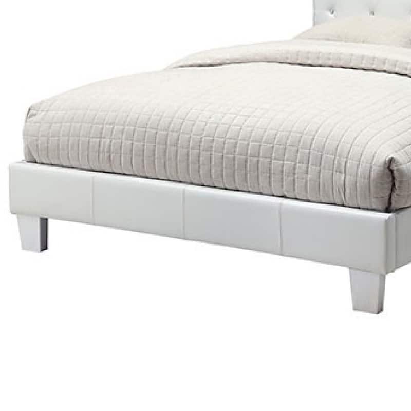 Legy Twin Size Bed, Button Tufted White Faux Leather Upholstery