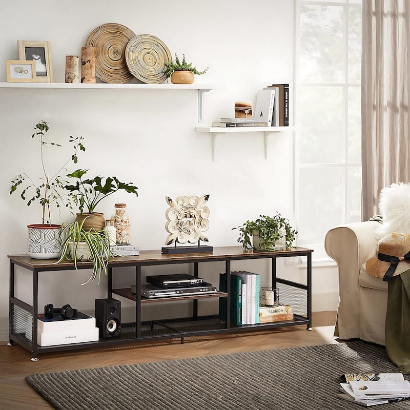 VECELO Industrial TV Stand for Televisions up to 80 Inch,70" Entertainment Center with Open Storage Shelves,Console Table