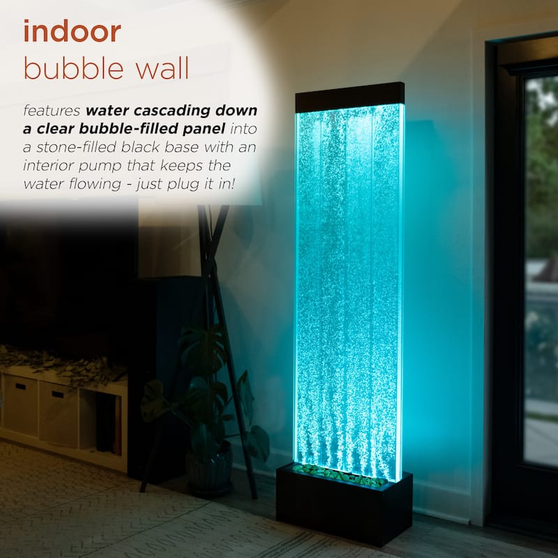 Alpine Corporation 72" Bubble Wall Fountain with Color Changing LED Lights and Remote